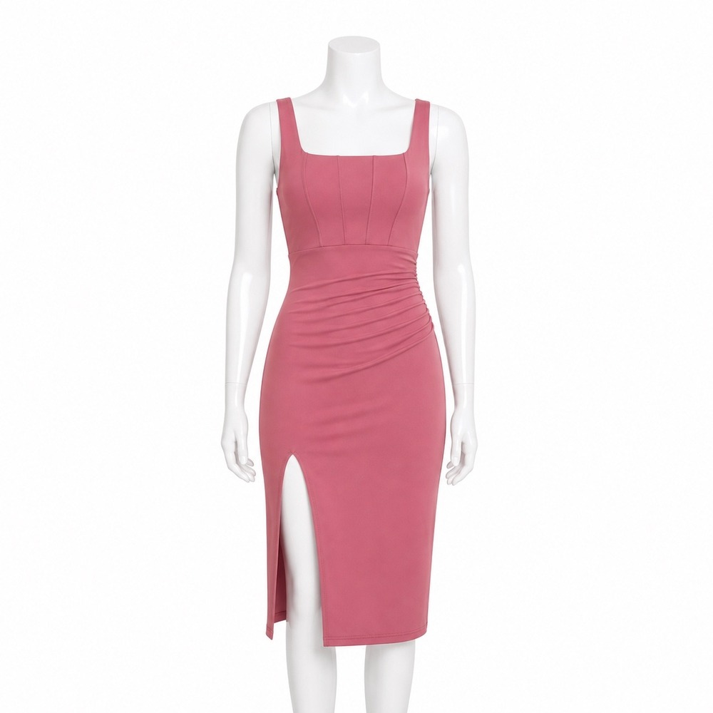 NEW Halara Softly Zero Airy Square Neck Corset Ruched Bodycon Midi Dress XL Pink
